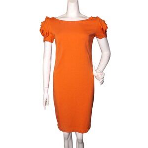 PIETRO BRUNELLI Dress, XS Maternity, Orange, Fabric Flower/Short sleeve, Zipper